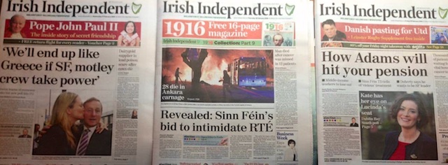  Independent ran three front page stories in sequence aimed at frightening people out of voting for Sinn Fein
